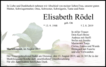 Anzeige von Elisabeth Rödel von MGO