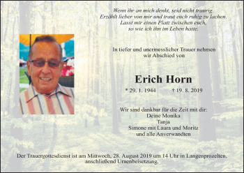 Anzeige von Erich Horn von MGO