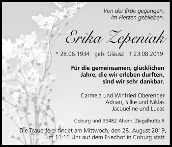 Anzeige von Erika Zepeniak von MGO