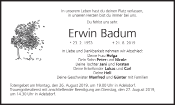 Anzeige von Erwin Badum von MGO
