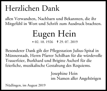 Anzeige von Eugen Hein von MGO