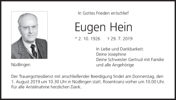 Anzeige von Eugen Hein von MGO