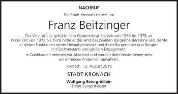 Anzeige von Franz Beitzinger von MGO