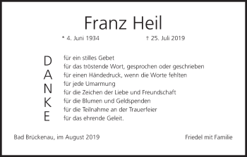 Anzeige von Franz Heil von MGO