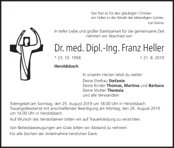 Anzeige von Franz Heller von MGO