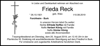 Anzeige von Frieda Reck von MGO