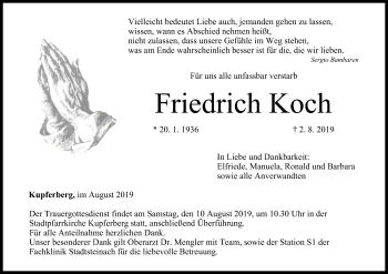 Anzeige von Friedrich Koch von MGO