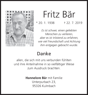 Anzeige von Fritz Bär von MGO