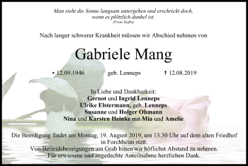 Anzeige von Gabriele Mang von MGO