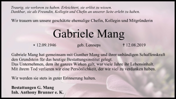 Anzeige von Gabriele Mang von MGO