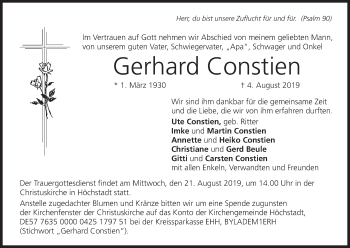 Anzeige von Gerhard Constien von MGO