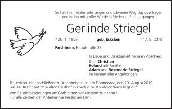 Anzeige von Gerlinde Striegel von MGO