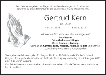 Anzeige von Gertrud Kern von MGO