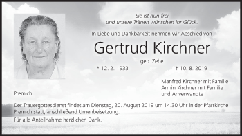 Anzeige von Gertrud Kirchner von MGO