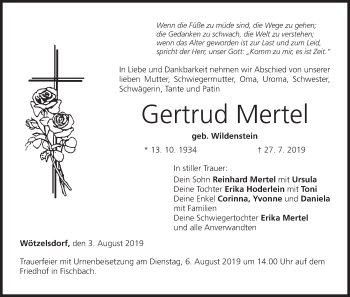 Anzeige von Gertrud Mertel von MGO