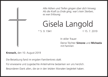 Anzeige von Gisela Langold von MGO