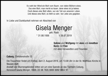 Anzeige von Gisela Menger von MGO