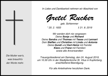 Anzeige von Gretel Rucker von MGO