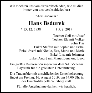 Anzeige von Hans Bsdurek von MGO