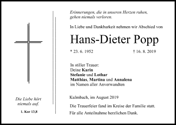 Anzeige von Hans-Dieter Popp von MGO