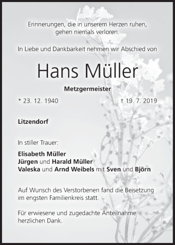 Anzeige von Hans Müller von MGO