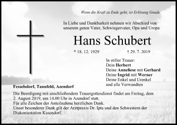 Anzeige von Hans Schubert von MGO