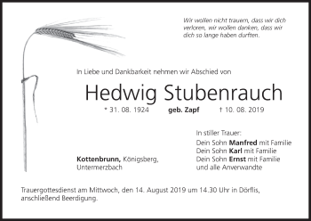 Anzeige von Hedwig Stubenrauch von MGO