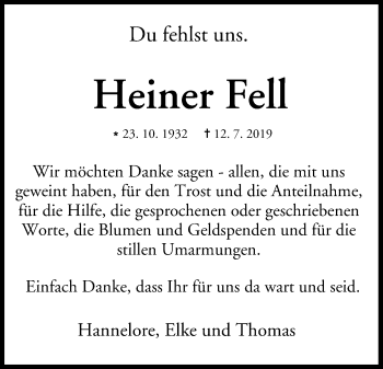 Anzeige von Heiner Fell von MGO