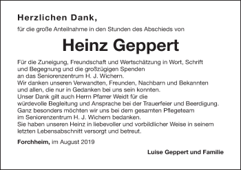 Anzeige von Heinz Geppert von MGO