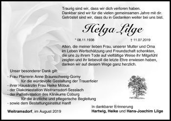 Anzeige von Helga Lilge von MGO