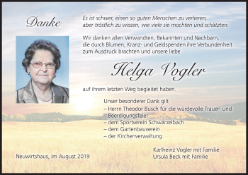 Anzeige von Helga Vogler von MGO