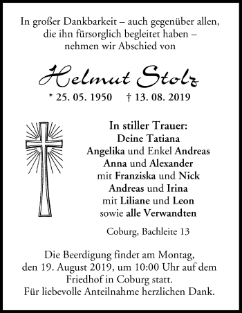 Anzeige von Helmut Stolz von MGO