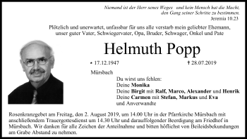 Anzeige von Helmuth Popp von MGO
