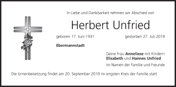 Anzeige von Herbert Unfried von MGO