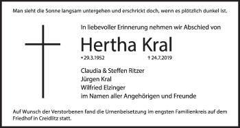 Anzeige von Hertha Kral von MGO