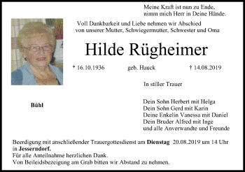 Anzeige von Hilde Rügheimer von MGO