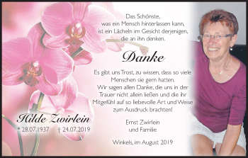 Anzeige von Hilde Zwirlein von MGO