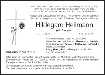 Anzeige von Hildegard Heilmann von MGO