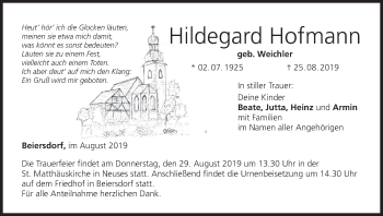 Anzeige von Hildegard Hofmann von MGO