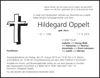 Anzeige von Hildegard Oppelt von MGO