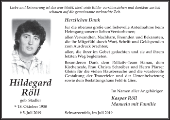 Anzeige von Hildegard Röll von MGO
