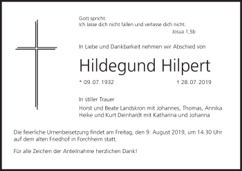 Anzeige von Hildegund Hilpert von MGO