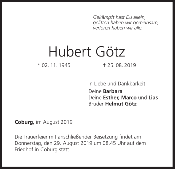 Anzeige von Hubert Götz von MGO