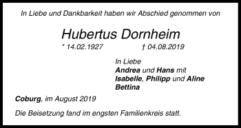 Anzeige von Hubertus Dornheim von MGO