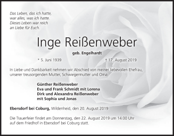 Anzeige von Inge Reißenweber von MGO