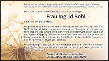Anzeige von Ingrid Bohl von MGO