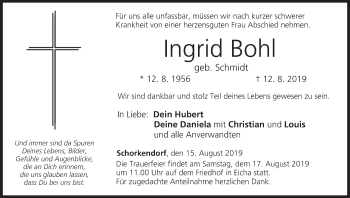 Anzeige von Ingrid Bohl von MGO