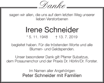 Anzeige von Irene Schneider von MGO