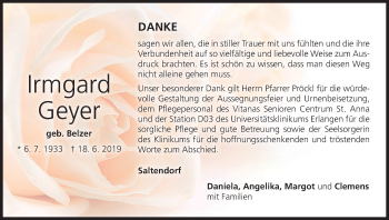 Anzeige von Irmgard Geyer von MGO