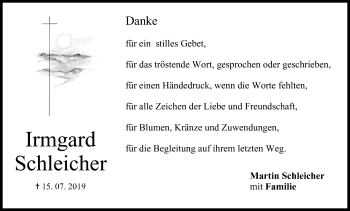 Anzeige von Irmgard Schleicher von MGO